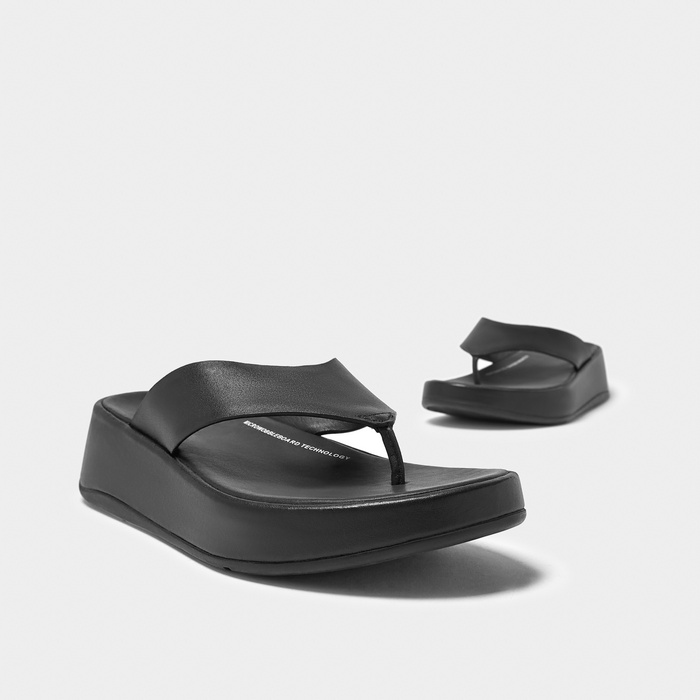 FITFLOP F-MODE LEATHER FLATFORM TOE-POST SANDALS