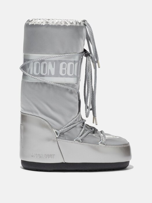 Moon Boot ICON GLANCE SILVER  SATIN BOOTS